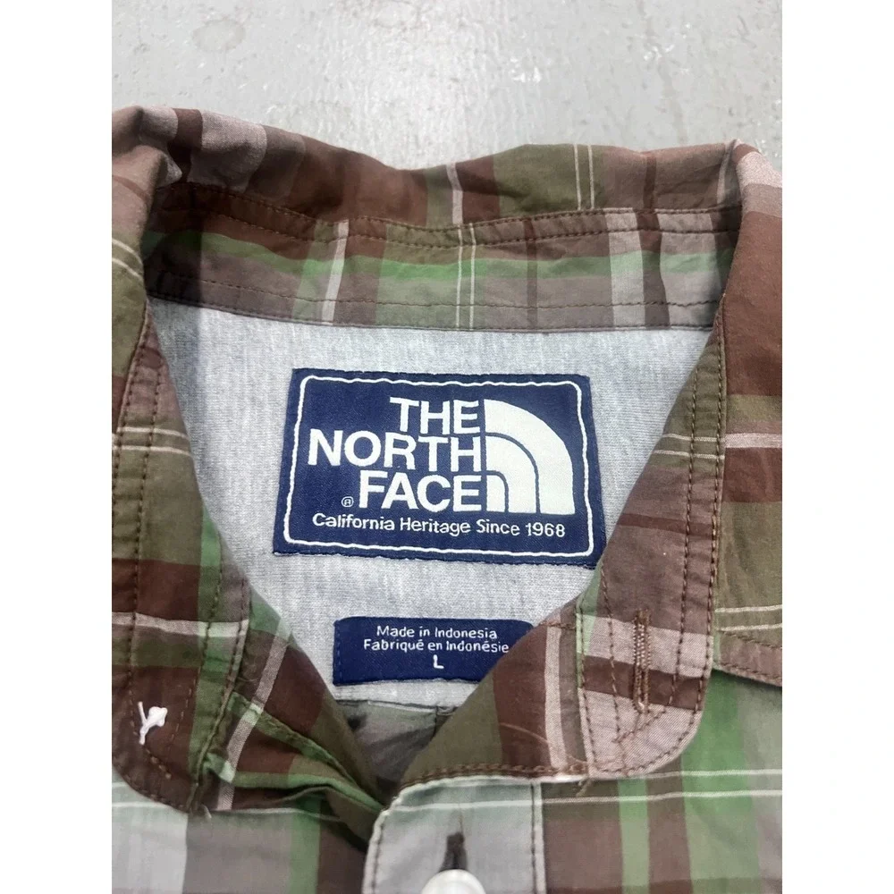 The North Face Shirt Mens Large Brown Green Plaid Long Sleeve Button Up Formal‎